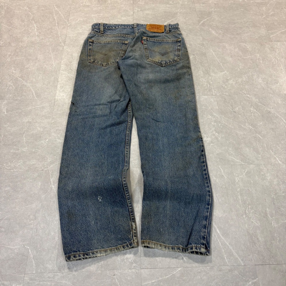 Levis 505 Mens 33x30 Distressed Straight Leg Jeans Blue Denim 4673